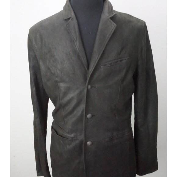 John Varvatos Triple Needle Stitching Cracked Goat Leather Brown Jacket M NEW - Picture 1 of 8